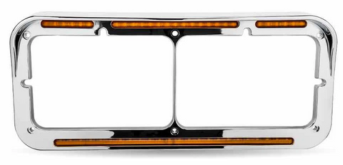 Universal Rectangular Dual Headlight Bezel - Amber/Amber Led Light