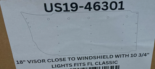 18” Stainless Steel Visor for Freightliner Classic, FLD – Close-to-Windshield, Standard Straight, 10 X 3/4" Light Holes