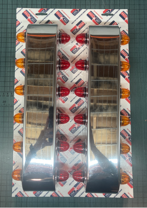 Filter Light Panel 12 (6) 3/4" Mini Light Amber/Red per side - KW T680, T880, T990 and PB 579. Fits Peterbilt/Kenworth/Freightliner)