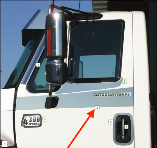 Upper Door Logo Trim With Flat Back Fits International 4300 S. Steel ( Pair )