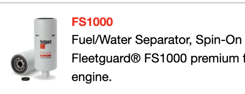 Fleetguard, FS1000 premium fuel water separator spin-on
