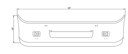 18” Chrome Bumper Freightliner Century 1996-2004, Aerodynamic, with Mounting Holes, Fog and Large Center Tow Holes
