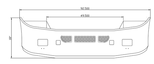 18” Bumper ( Peterbilt 386 ) W/ Wrap Around 3” Aero / Grille, Brackets & Fog Light Holes