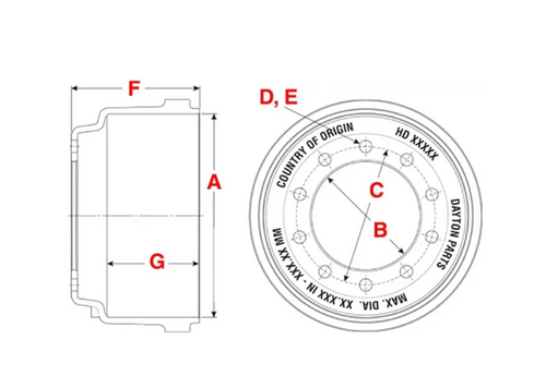Brake Drum 16.50" x 6.00" Front,  Center Hole Diameter 8.78 in