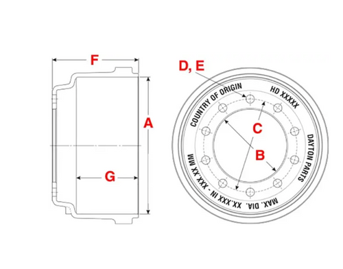 Brake Drum 16.50” X 5.00”, Center Hole Diameter 8.78 in, Front