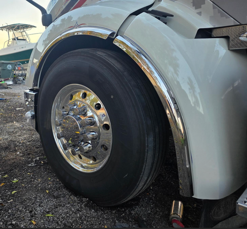 Stainless Steel Fenderettes Fits Peterbilt 579 Short Hood 4-Piece Kit (For Split Fenders)