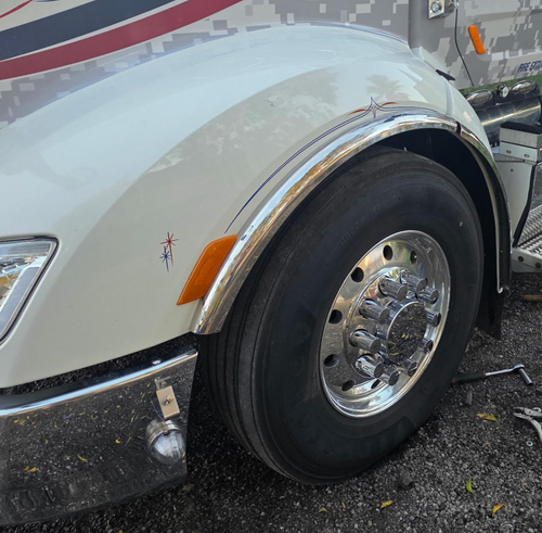 Stainless Steel Fenderettes Fits Peterbilt 579 Short Hood 4-Piece Kit (For Split Fenders)