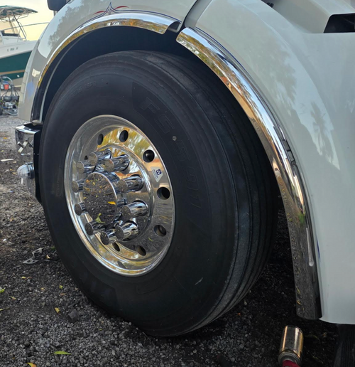 Stainless Steel Fenderettes Fits Peterbilt 579 Short Hood 4-Piece Kit (For Split Fenders)