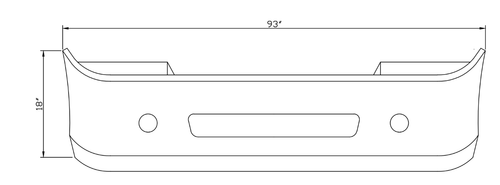 18” Chrome Bumper Freightliner Century 2005-2007 - Columbia 2003-2007, Aerodynamic Cut, with Wrap Around, Round Fog Light and Large Center Tow Holes