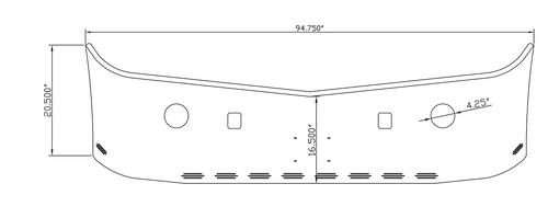 20" Bumper Fits Peterbilt 579 Tow Holes 9 Hidden Lights, Fog Light And Lic Plate Holes