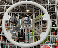16" Steering Wheel WHITE Chrome 4-Spoke w/ Slot Cut Outs Chrome Horn Button Logo