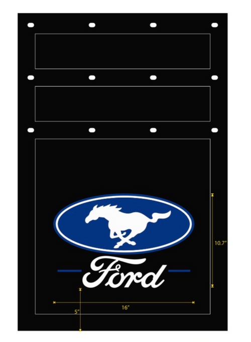 Mud Flap 24” X 36'', 1/2'', Black,  White & Blue Logo fits Ford