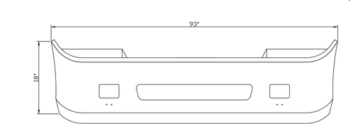 18” Chrome Bumper Freightliner Century 2005-2007, Columbia 2003-2007, Aerodynamic, with Tow and Fog Light Holes