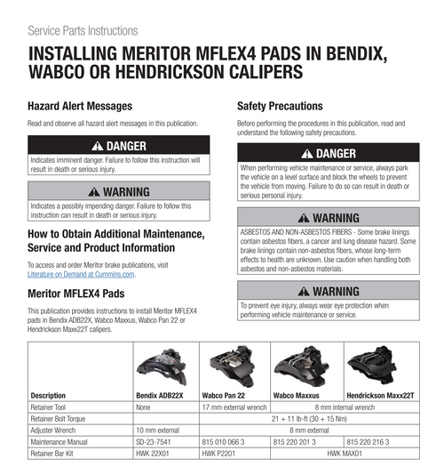 Universal Pad Kit Includes Hardware 8 1/4" Width Pads Lining Type: MH8100A