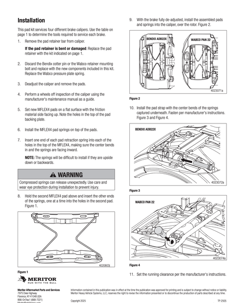 Universal Pad Kit Includes Hardware 8 1/4" Width Pads Lining Type: MH8100A