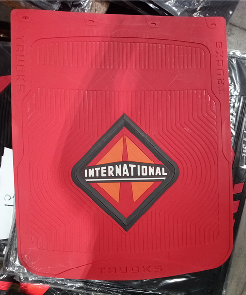 Mud Flap 24” X 30”, White W/ Red and Black Logo with Curve Corner  fits International