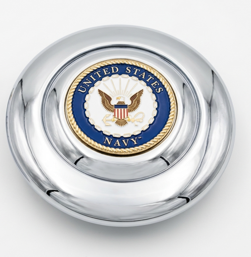 Chrome Aluminum Steering Wheel Horn Button With Metal Medallion, US Navy