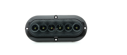 Smoke lens clear 6-LED back-up light, surface flange mount, hard wired (red=back-up, white=ground), 9.5-in. leads with two-pin PL-3 plug, 12V