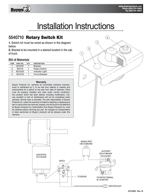 Buyers 50 Amp Rotary Switch Kit