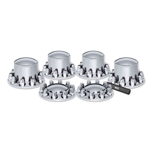 Trux Complete Axle Cover Kit with Removable Hubcaps & 33mm Threaded Nut Covers – Dome Hubcaps | Chrome ABS Plastic