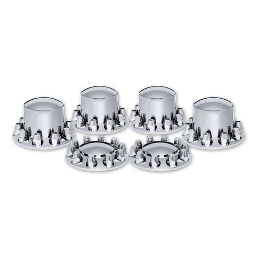Trux Complete Axle Cover Kit with Removable Hubcaps & 33mm Push On Nut Covers – Dome Hubcaps | Chrome ABS Plastic