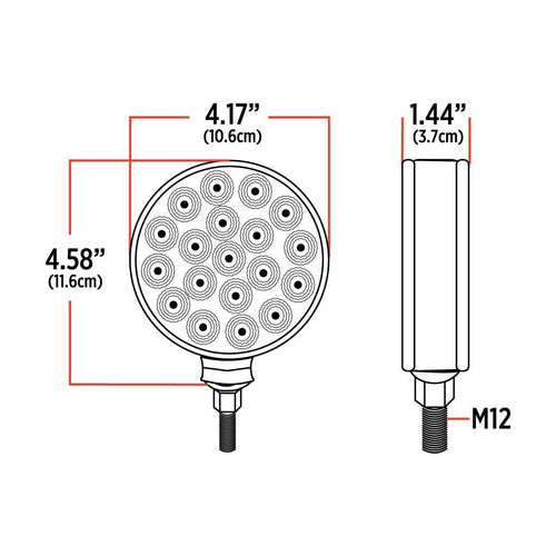 Trux Amber/Red Turn & Marker Double Face Round Reflector LED Light – 38 Diodes