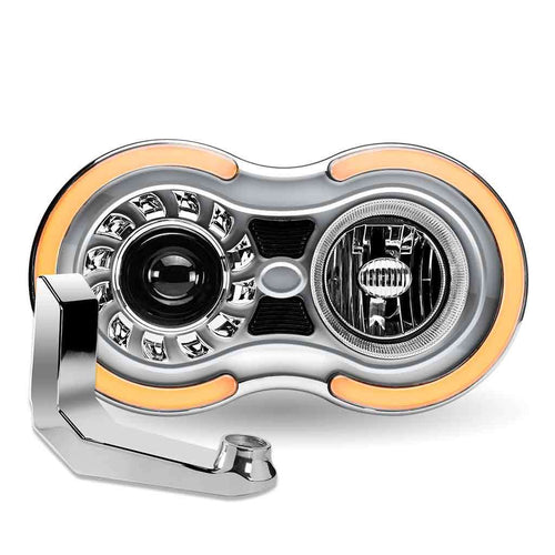 Trux “Retro Series” LED Projector Headlight Assembly With Glow Position & Marker LED Accents & Mounting Bracket – Chrome (Passenger Side)
