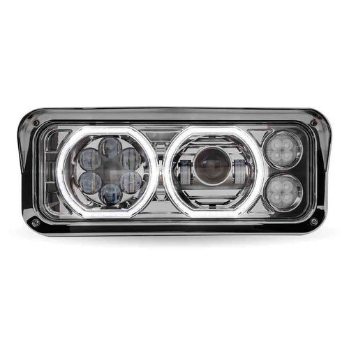 Trux Universal LED Projector Headlight Assembly With Glow Position Halos & Marker LEDs – Chrome (Driver Side)