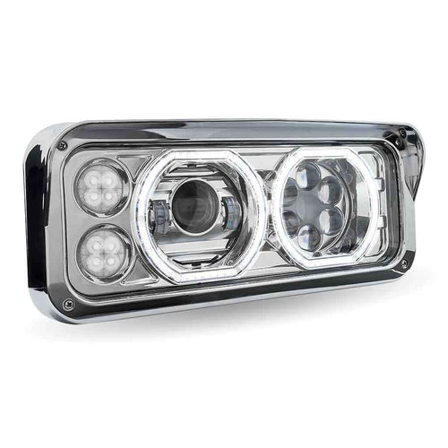 Universal LED Projector Headlight Assembly With Glow Position Halos & Marker LEDs – Chrome (Passenger Side)