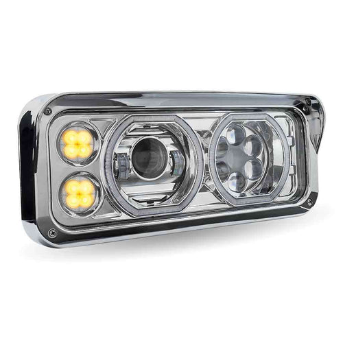 Universal LED Projector Headlight Assembly With Glow Position Halos & Marker LEDs – Chrome (Passenger Side)