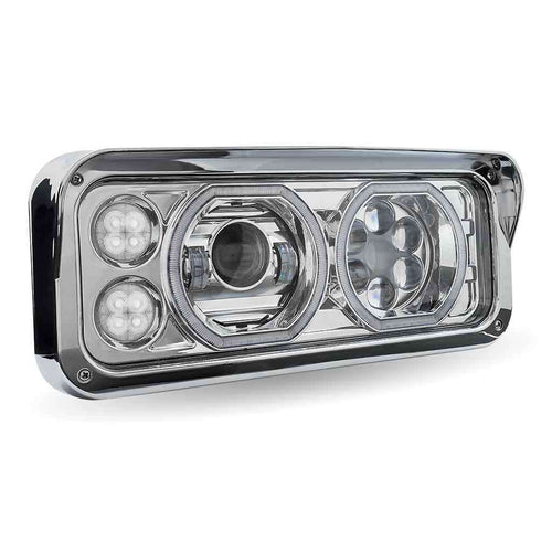 Universal LED Projector Headlight Assembly With Glow Position Halos & Marker LEDs – Chrome (Passenger Side)