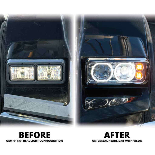 Universal LED Projector Headlight Assembly With Glow Position Halos & Marker LEDs – Chrome (Passenger Side)