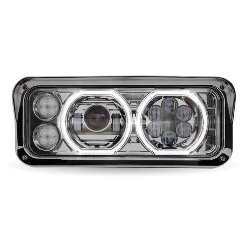 Universal LED Projector Headlight Assembly With Glow Position Halos & Marker LEDs – Chrome (Passenger Side)