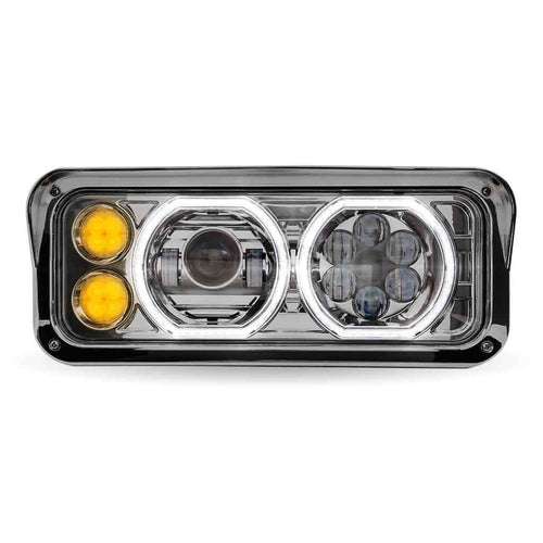 Universal LED Projector Headlight Assembly With Glow Position Halos & Marker LEDs – Chrome (Passenger Side)