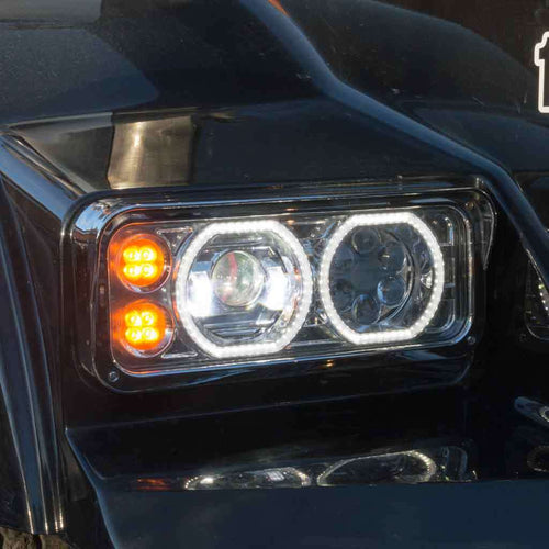 Universal LED Projector Headlight Assembly With Glow Position Halos & Marker LEDs – Chrome (Passenger Side)