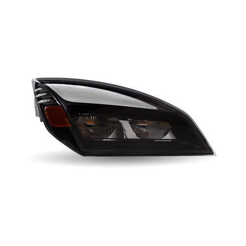 Trux FTL. Cascadia 2018-2025 LED Projector Headlight Assembly with LED Glow Position, Turn & Marker Accent – Black (Passenger Side)