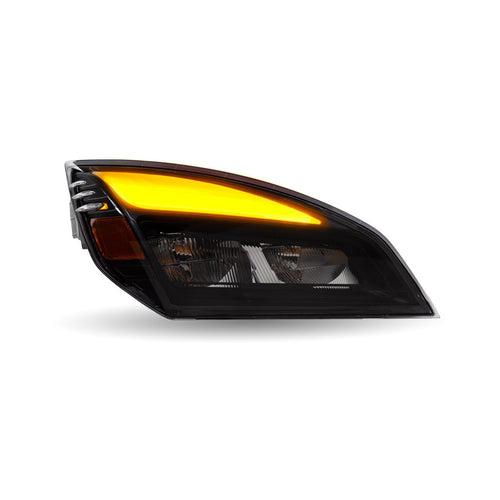 Trux FTL. Cascadia 2018-2025 LED Projector Headlight Assembly with LED Glow Position, Turn & Marker Accent – Black (Passenger Side)