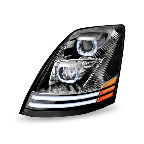 Trux LED Headlights, Volvo Volvo VN/VNL LED Projector Headlight Assembly with LED Glow Position, Turn & Marker Accents – Chrome (Driver Side) 2003-2017