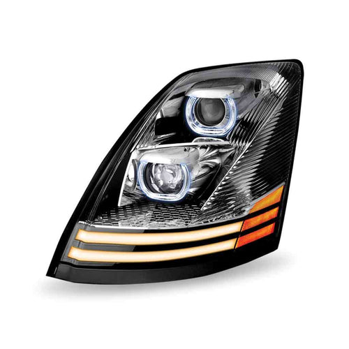Trux LED Headlights, Volvo Volvo VN/VNL LED Projector Headlight Assembly with LED Glow Position, Turn & Marker Accents – Chrome (Driver Side) 2003-2017