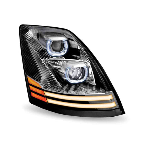 Trux LED Headlights, Volvo Volvo VN/VNL LED Projector Headlight Assembly with LED Glow Position, Turn & Marker Accents – Chrome (Passenger Side) 2003-2017