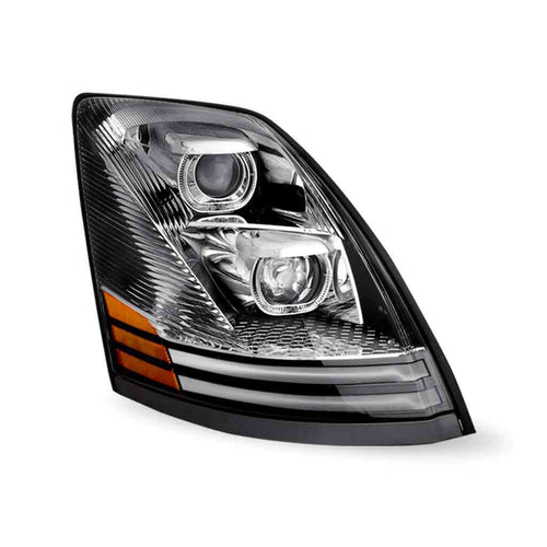 Trux LED Headlights, Volvo Volvo VN/VNL LED Projector Headlight Assembly with LED Glow Position, Turn & Marker Accents – Chrome (Passenger Side) 2003-2017