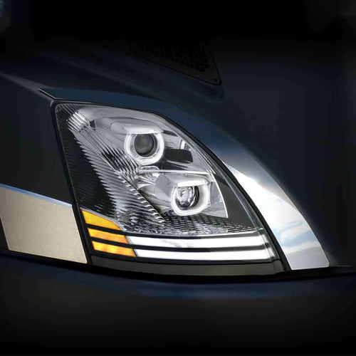 Trux LED Headlights, Volvo Volvo VN/VNL LED Projector Headlight Assembly with LED Glow Position, Turn & Marker Accents – Chrome (Passenger Side) 2003-2017