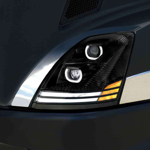 Trux Volvo VN/VNL LED Projector Headlight Assembly with LED Glow Position, Turn & Marker Accents – Black (Driver Side) 2003-2017