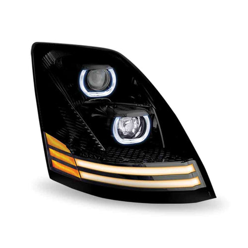 Trux Volvo VN/VNL LED Projector Headlight Assembly with LED Glow Position, Turn & Marker Accents – Black (Passenger Side) 2003-2017
