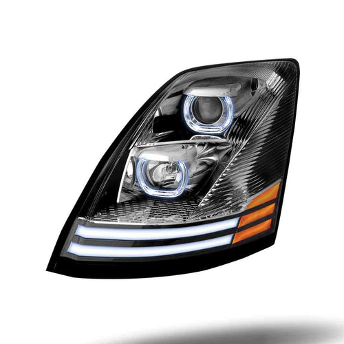 Trux Halogen Projector Headlight Fits Volvo VN/VNLAssembly With LED Glow Position, Turn & Marker Accents – Chrome (Driver Side)
