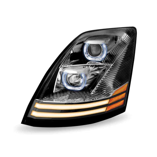 Trux Halogen Projector Headlight Fits Volvo VN/VNLAssembly With LED Glow Position, Turn & Marker Accents – Chrome (Driver Side)