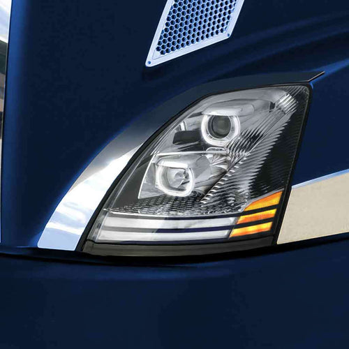 Trux Halogen Projector Headlight Fits Volvo VN/VNLAssembly With LED Glow Position, Turn & Marker Accents – Chrome (Driver Side)