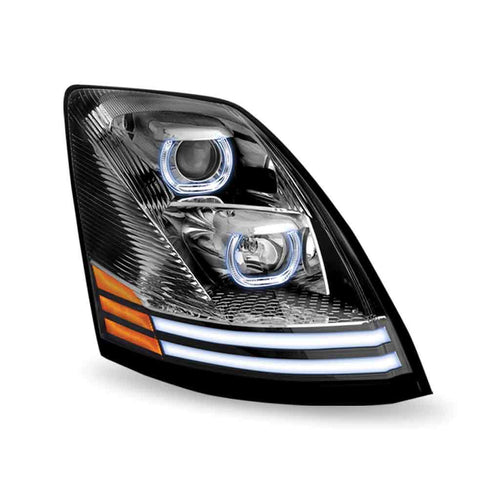 Trux Halogen Projector Headlight Fits Volvo VN/VNLAssembly With LED Glow Position, Turn & Marker Accents – Chrome (Passenger Side)