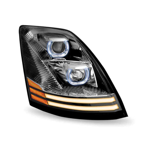Trux Halogen Projector Headlight Fits Volvo VN/VNLAssembly With LED Glow Position, Turn & Marker Accents – Chrome (Passenger Side)