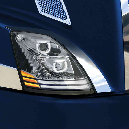 Trux Halogen Projector Headlight Fits Volvo VN/VNLAssembly With LED Glow Position, Turn & Marker Accents – Chrome (Passenger Side)